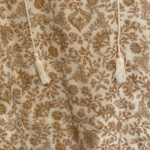 Faherty Boho Floral Dress Women's Medium Tan Tasseled Organic Cotton Cottagecore - Picture 7 of 11